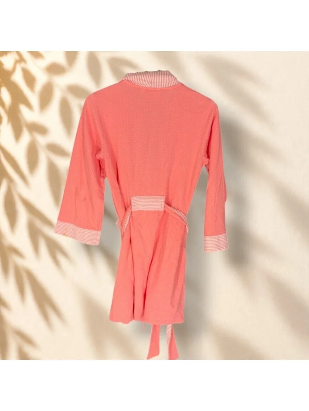 Charter Club Robe Women XS Pink Polka Dot Open Front 3/4 Sleeve Belted Pockets